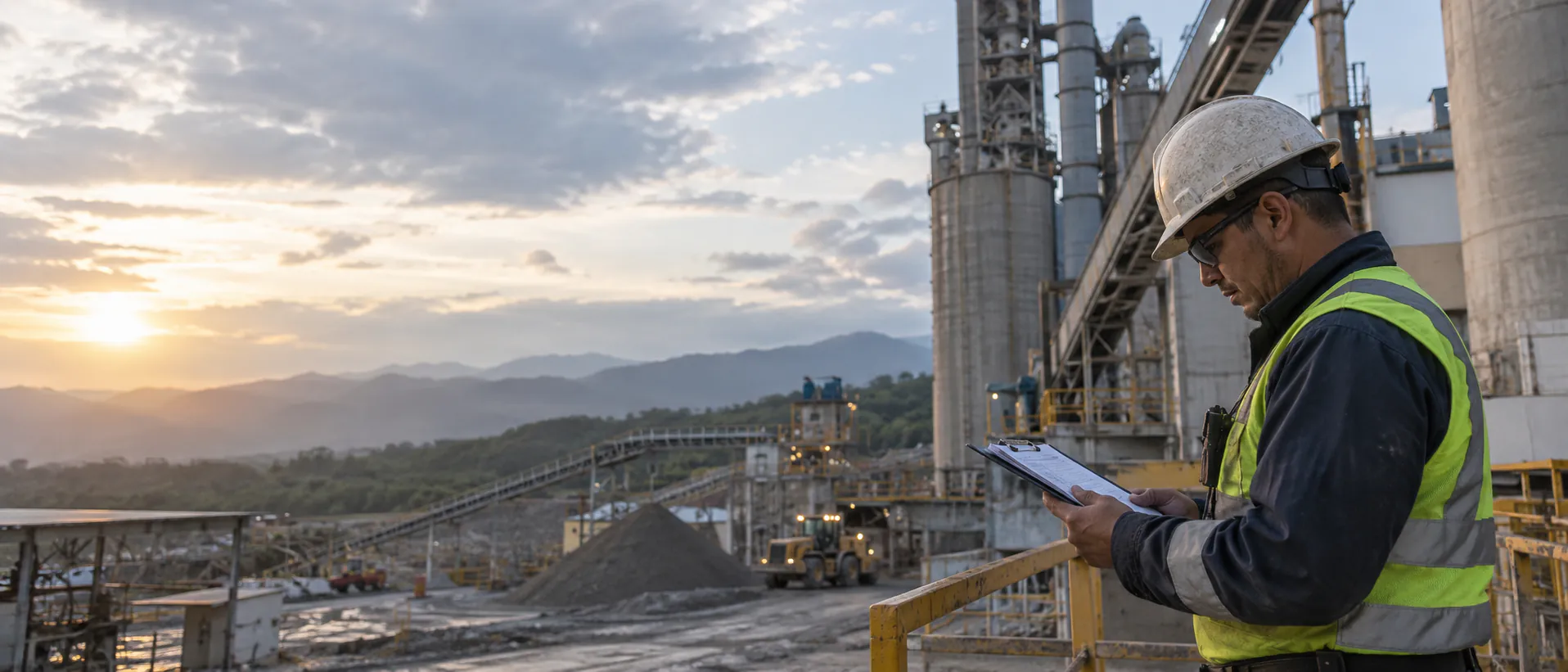 Profesional de seguridad y salud en el trabajo inspeccionando una planta industrial